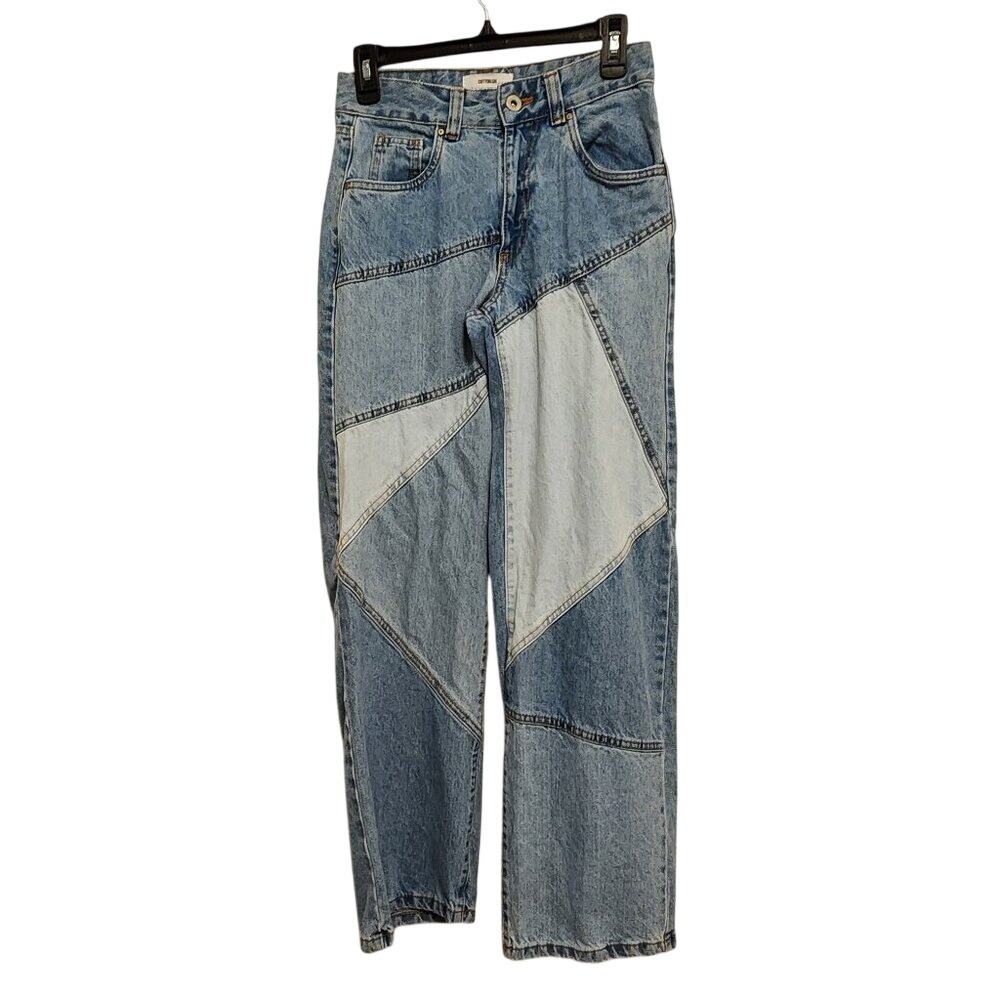Cotton On Low‎ Straight Panel Jean 2 Blue Patchwork Colorblock Y2K Streetwear